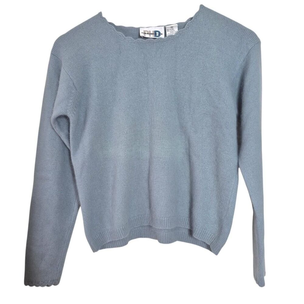 Paul Harris Design Vintage 90s Blue-Gray Sweater Scalloped Angora Size Small